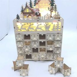 Christmas Snowman Wooden Advent Calendar Countdown Decoration 24 Drawers with LED Light Ornament 211105