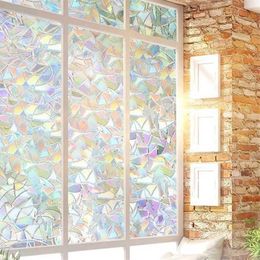 45x200cm Rainbow Window Film Non-Adhesive Static 3D Irregular Pattern Colourful Decorative Privacy Sun Protection Glass Stick 210317