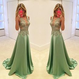 2022 Beaded Prom Dresses Sexy Deep V Neck Satin Lace Applique Crystals Sweep Train Evening Ball Gown Party Formal Ocn Wear Plus Size Custom Made Vestidos 401 401