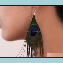 Dangle & Chandelier Earrings Jewellery 2021 Retro National Style Luxury Peacock Feather Colour Wild Fashion Trend Drop Delivery Ukftl