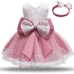 Baby Girls White Baptism Dress Newborn Princess Birthday Wear Toddler Flower Christening Ball Gown Kids Dresses for Girls 12 24M 210317
