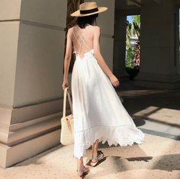 -Vestidos casuales Damas Vestido Vestido blanco Halter Diseño único Tailandia Bali Maldivas Seaside Resort Bohemian Beach