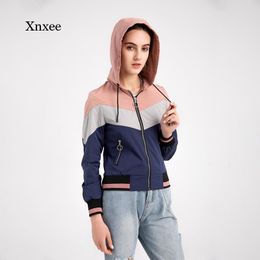 Women's Jackets Women Hooded Jacket Autumn Spring 2021 Casual Bomber Patchwork Zipper Coat Fashion Girls Students Outwear Clothing