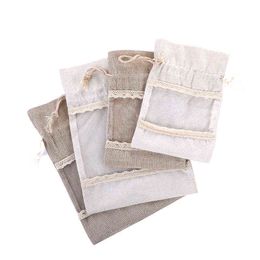 Simple Canvas Bag White Linen Cotton Bag Drawstring Lace Drawstring Pocket Cigarette Wedding Candy Gift Storage Tool Debris Organizer 25pcs CX220124