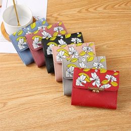 Women's Short Wallet Korean Style Trendy Printed Three-fold Buckle Snap Mini Wallet Student Coin Purse Short Credit Card Holde