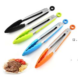 NEWSilicone Food Tong Grill Kitchen Tool Stainless Steel Tongs Non-slip Cooking Clip Clamp BBQ Salad Tools EWA6275