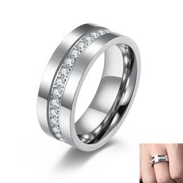 8mm Vintage Black Colour Stainless Steel Wedding Rings For Men Women Trendy Promise band With Crystal Ring Jewellery