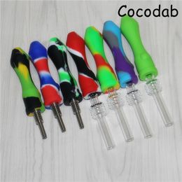 Wholesale Hookahs Silicone NC Pipe With 10mm GR2 Titanium Nail Tip Concentrate Dab Rig Straw Silicoe Oil Burner Pipes Glass Reclaim Ash Catchers