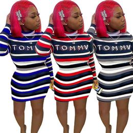 Striped Letter Printed Patchwork Sexy Dresses For Women Evening Party And Birthday Outfits Plus Size Dress Wholesale Clothing 210525