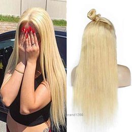 613 human hair full lace wigs Canada - Lace Front Human Hair Wigs Silky Straight 613 Blonde Brazilian Virgin Hair 150 Density Full Lace Wigs for Black Women with Baby Hair