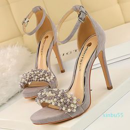 Dress Shoes Pearl Rhinestones Super High Heels Suede Women Sexy Party Summer Sandals Stiletto
