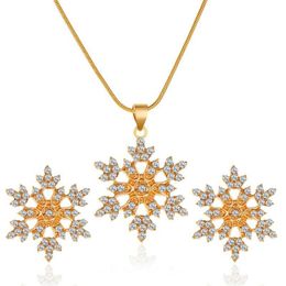 Earrings & Necklace Christmas Crystal Snowflake Sets For Women Rhinestone Snow Pendant Necklaces Wedding Jewelry Set Gift
