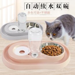 Pet Dog Cat Products Stainless Steel Double Bowl Water Food Feeder Bowl Y200922