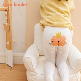 Niedźwiedź lider Dziewczyny Dzieci Casual Koreański Styl Legginsy Moda Jesień Dziewczynka Kreskówki Druku Spodnie Toddler Cute Odzież 1-8y 210708