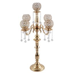 centerpieces wholesale UK - Candle Holders 2pcs lot 5 Arms Candelabra Home Holiday Decoration Table Centerpiece Crystal For Wedding Party Candlestick