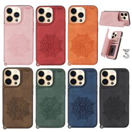 Multi Cards Phone Cases for iPhone 13 12 11 Pro Max XR XS X 7 8 Samsung Galaxy S21 S20 Note20 Ultra S10 Note10 Plus Mandala Embossing PU Leather Shockproof Protective Case