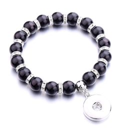 Women Charms Snap Button Bracelet Acrylic Beads Hand Strand Bracelets Jewellery fit DIY 18MM Ginger Snaps Elastic Bangle