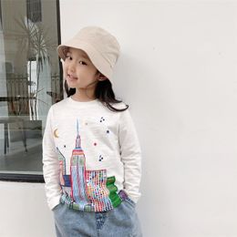 2021 Kids T-shirt long sleeve cotton cartoon cherry house pattern candy colour kids tops 210306