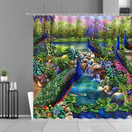 Shower Curtains Bird Peacock Animal Plant Flower Curtain Landscape Home Decoration Bathroom Supplies