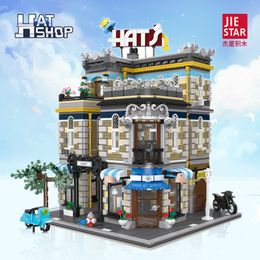 JIESTAR 89121 Hat Shop Model Modular City Street View Series Children Assemble Building Toy Blocks Boy Girl Gift