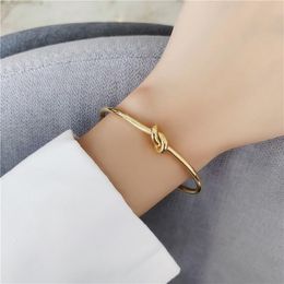 RHYSONG Retro Women's Open Titanium Bangle Simple Concentric Knots knotted Bracelets Rose Gold Stainless Steel Jewelrery New