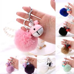 Pom Pom Keychains Rabbit Faux Fur Ball Fluffy Keyrings for Women Girls Bag Fashion Accessories Key Valentine's Day gift