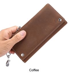 New Genuine Leather Wallet Long Multi-card Chain Anti-theft Luxury Purse for Men