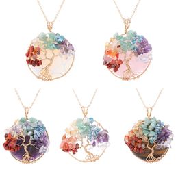 Big Size Reiki Healing Chakra Stone Lucky Tree Quartz Necklaces Rainbow Natural Amethysts Opal Quartz Crystal Pendant Necklaces