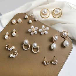 S925 needle Korea Design Stud Earring Metal Geometric Irregular Circle Teardrop Simulated Pearl Earrings For Women Girl Gift