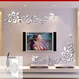 Corner door and window mirror wall stickers decoration diagonal flowers can be removed 210310