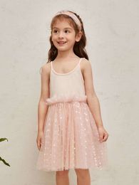 Toddler Girls Ruffle Trim Polka Dot Mesh Cami Dress SHE