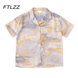 Women Korean Vintage Blouse Summer Button Up Cloud Tie-dye Printing Loose Shirts Woman Fashion Tops Mujer 210525