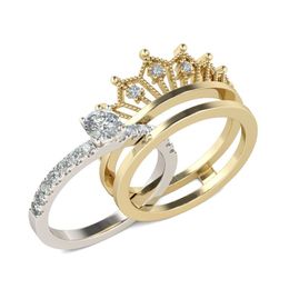 Crown CZ Rings for Women Engagement Rings Love Finger Ring 2PCS/SET Cubic Zircon Diamond Wedding Band Rings Jewelry Anniversary Gift