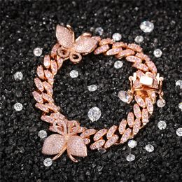 Butterfly Cuban Link Bracelets for Women Gold Silver Color Shiny Crystal Chain Bracelet Fashion Wedding Jewelry Gift