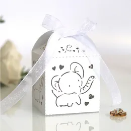 10/50/100pcs Elephant Laser Cut Carriage Favours Box Gifts Candy Boxes With Ribbon Baby Shower Wedding Birthday Party Supplies