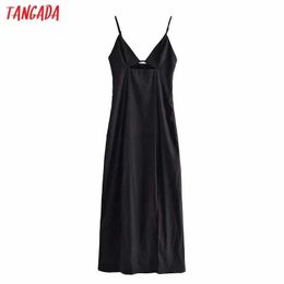 Tangada Fashion Female Black Cut-out Long Dresses for Women Female Sexy Party Dress Strap Adjust 3H530 210609
