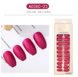amazing shinning Colours pink frosted coffin nail nails 24pcs/box wear finished matte false nails Full Cover Decor Tips Art