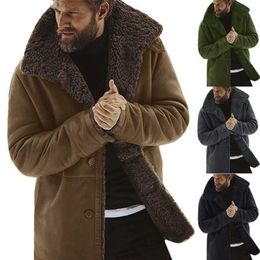 Men Winter Fleece Thick Warm Coat Outwear Trench Leather Jacket Long Sleeve Fur 211129
