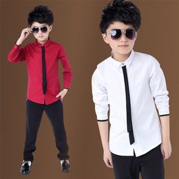 Hot Sale Children Boy's Red Shirts Spring Classic Solid White Tops Cotton Long Sleeve Shirt for 4-15Yrs Autumn Kids Clothes 210306