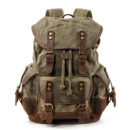 Vintage Canvas Backpacks for Men Laptop Daypacks Waterproof Rucksacks Large Waxed Mountaineering Travel Pack vintage backpack 210929