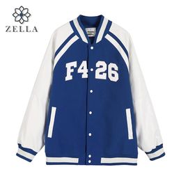 Winter Womens Coats Jackets Hip Hop Oversized Baseball Uniforms Street Casual Coat Loose Stitching Women Jacket Tops Letter 211014