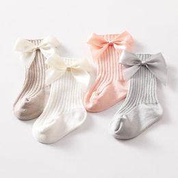 Socks Big Bows Baby Girl Soft Warm Kids Stockings Solid Color Infant Toddler Princess High Autumn Winter Accessories