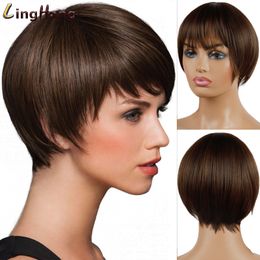 styled wigs UK - Short Red Gray Straight Wig Pixie Hair Cut Style Wigs For Women Synthetic Hair High Temperature Fiberfactory direct