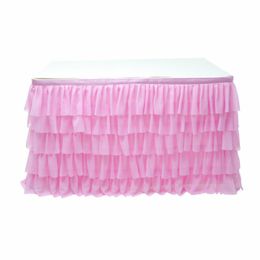 185cm x 77cm Solid Colour Table Skirts Tulle Ruffled Table Skirt Decoration for Rectangle Round Table 5-layer Home Decor White 2010288l