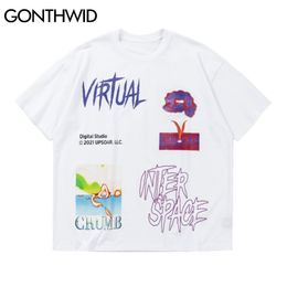 GONTHWID Harajuku T-Shirts Streetwear Creative Print Casual Cotton Tshirts Hip Hop Hipster Tees Men Summer Fashion Loose Tops C0315