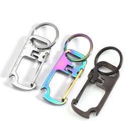 Stainless Steel Multifunctional Opener Keychain Pendant Ruler Outer Hexagon Keychain Outdoor Bottler Opener Waist Hanging Accessory