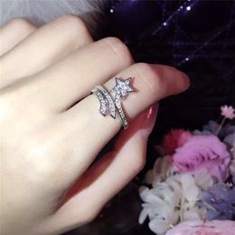 DHL Fashion Accessories T107 925 Sterling Silver Comet Micro Inlaid Cluster Rings with Full Diamond Personalized Movable Index Finger Female Fashional Open Ring