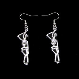 New Fashion Handmade 42*8mm Skeleton Man Halloween Earrings Stainless Steel Ear Hook Retro Small Object Jewelry Simple Design For Women Girl Gifts