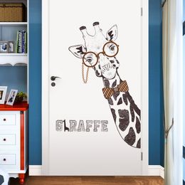 Creative self-adhesive giraffe wall sticker door stickers home posters bedroom room decoration entrance decor 210310