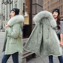 ZQLZ Plus Size Hooded Fur Down Cotton Coat Female Warm Long Parka Mujer Casual Loose Black Overcoat Winter Jacket Women 211018